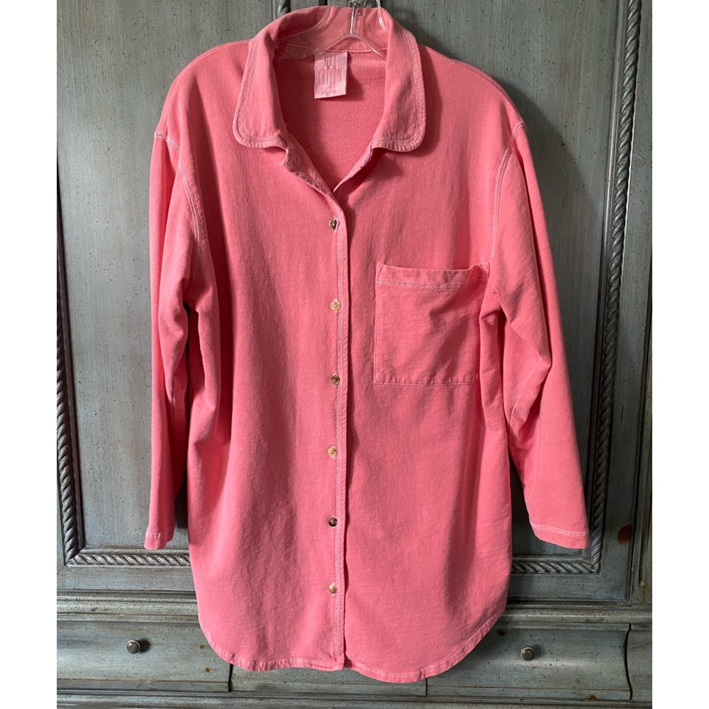 Hot Cotton Pink Button-Front Swim Coverup